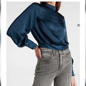Express Satin Blouse with Tie and Open Back